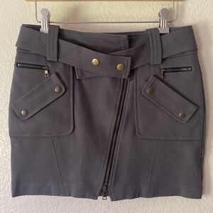 Cynthia Steffe Gray Moto Mini Skirt Asymmetric Zip Utility Pockets Size 2
